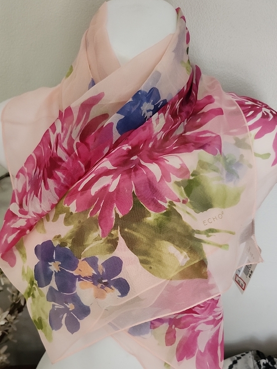 Echo Accessories - NWT Echo Pink Floral Watercolor Print Lightweight Silk Sheer Scarf